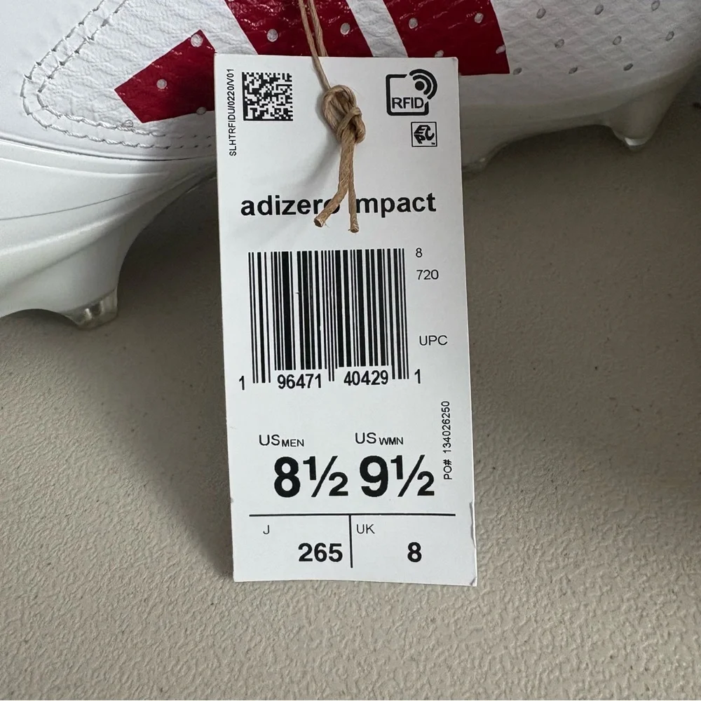 adidas Adizero Impact Football Cleats White Red Shoes IF2477 Men’s Sz 8.5 - Picture 9 of 9